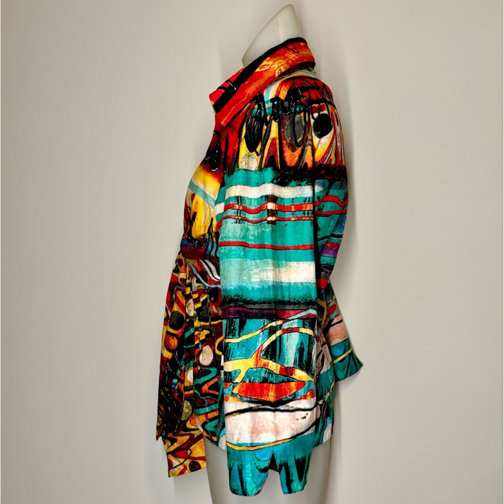 Mishca Tie Front Blouse Size Large Colorful Retro Funky - Picture 5 of 9